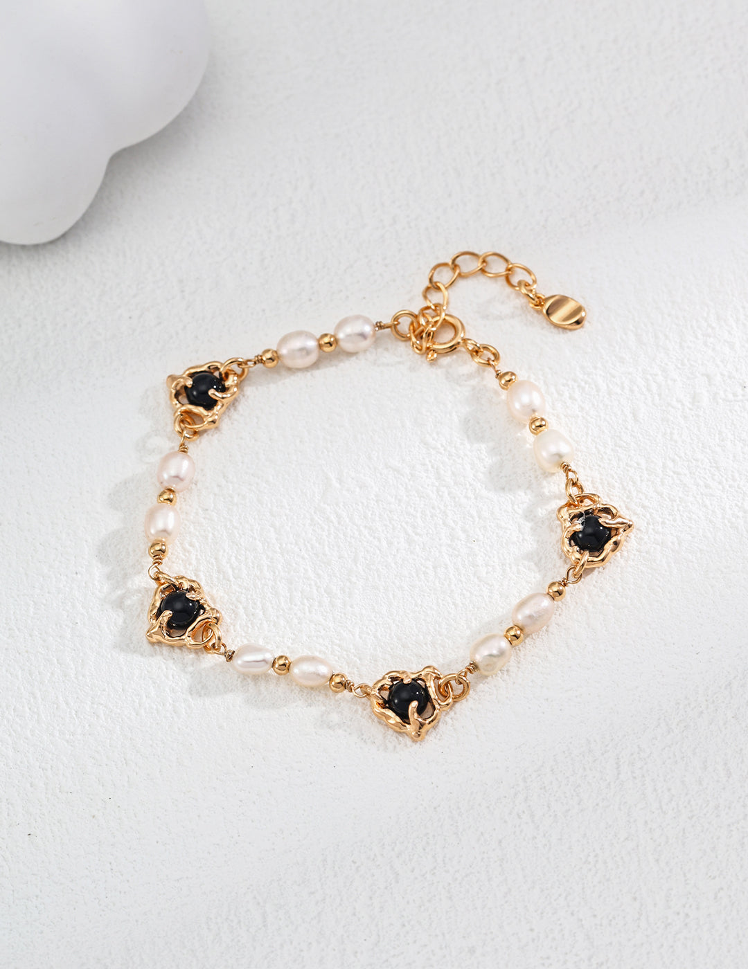 S925 silver vintage natural pearl black agate bracelet