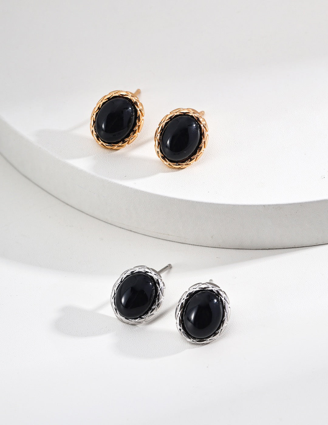 S925 silver simple black agate earrings