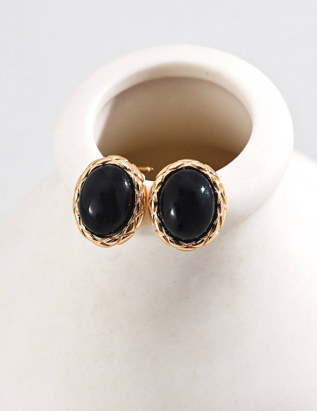 S925 silver simple black agate earrings