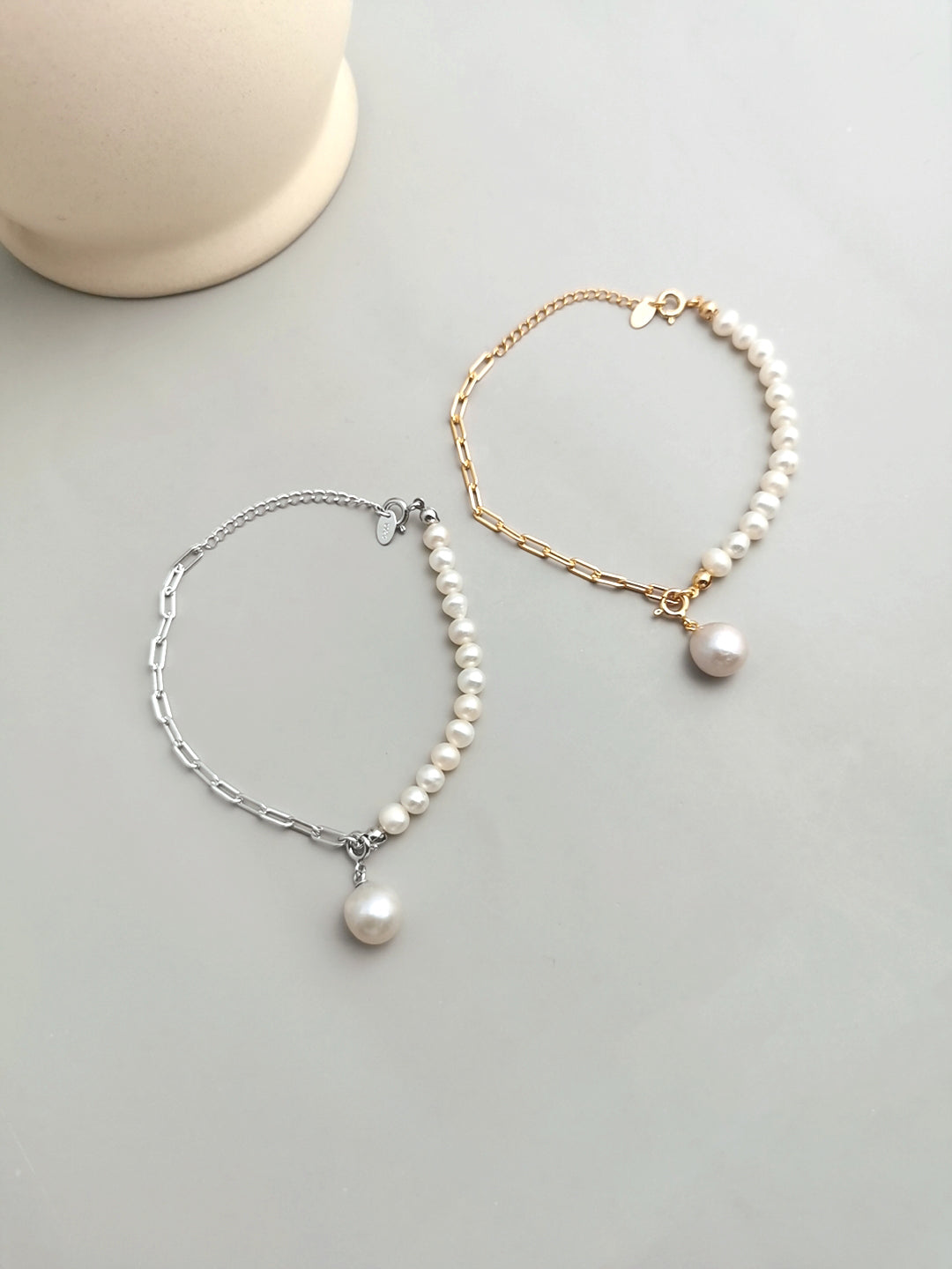 Baroque asymmetrical French natural pearl bracelet