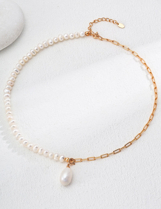 Baroque pearl French asymmetrical necklace