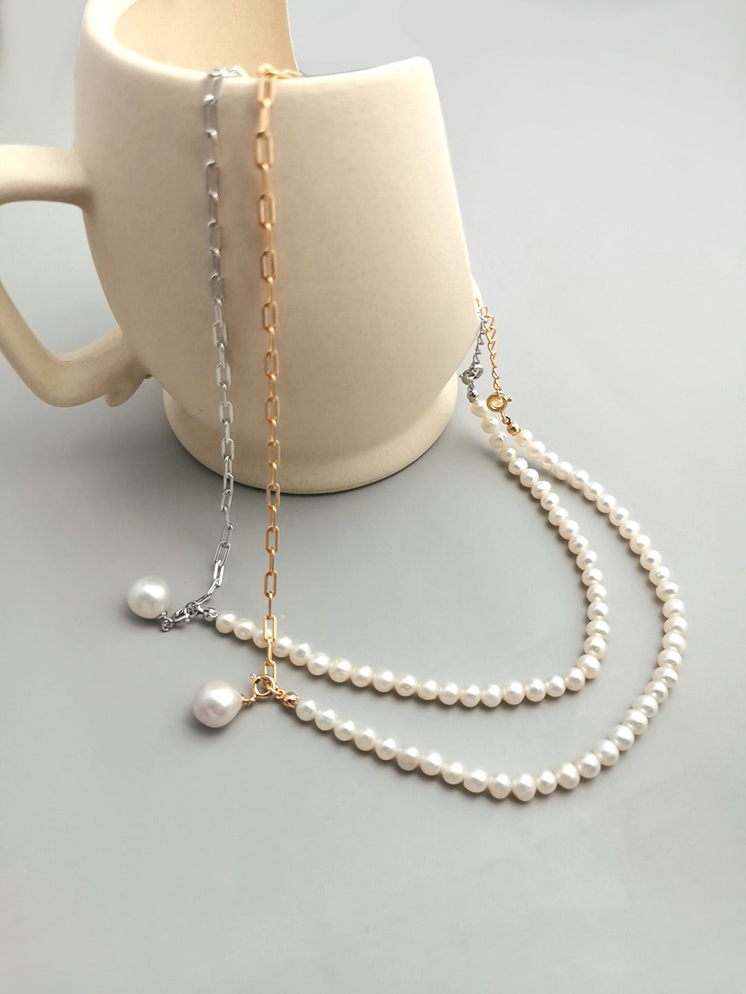 Baroque pearl French asymmetrical necklace