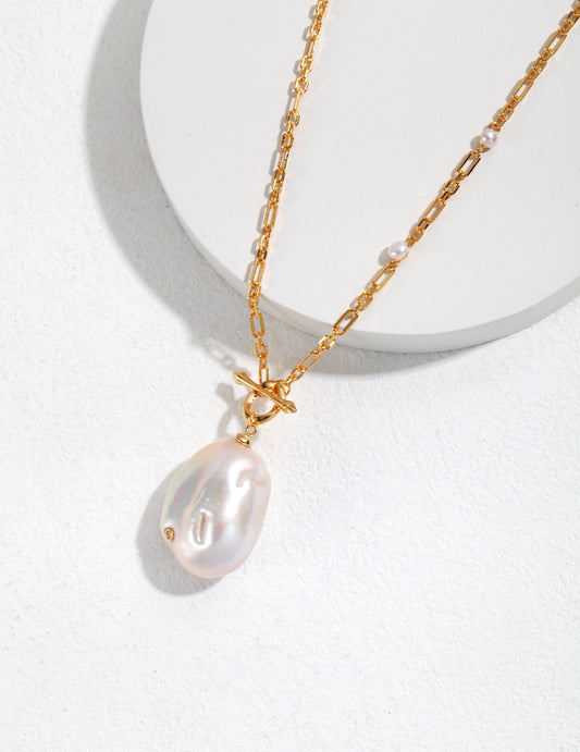 Sterling silver baroque pearl long necklace D0350