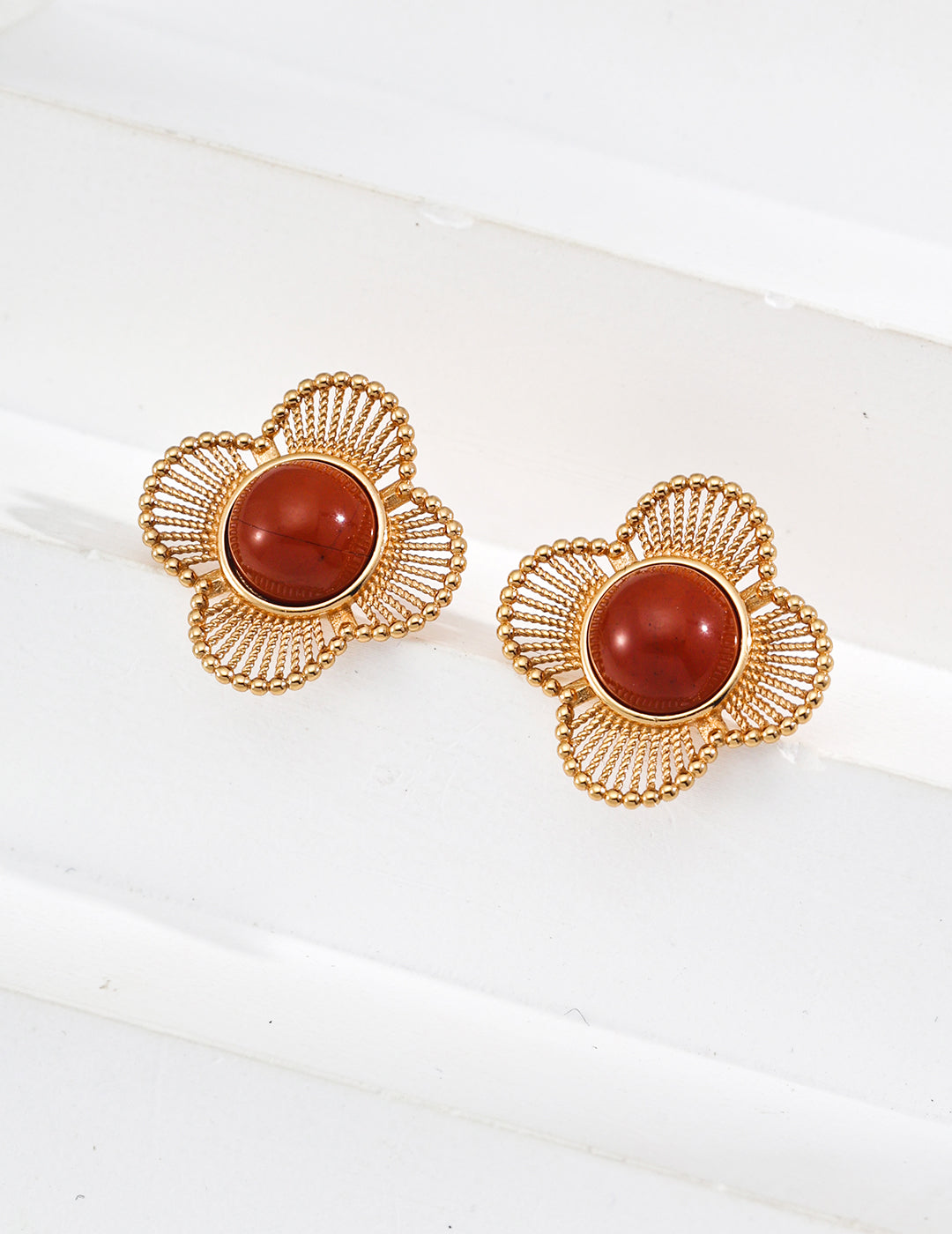 S925 Retro Red Clover Agate Earrings E01275