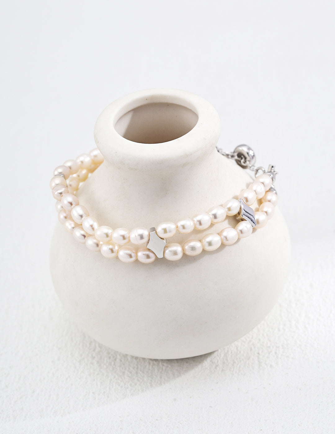 French minimalist double-layer S925 silver natural pearl bracelet