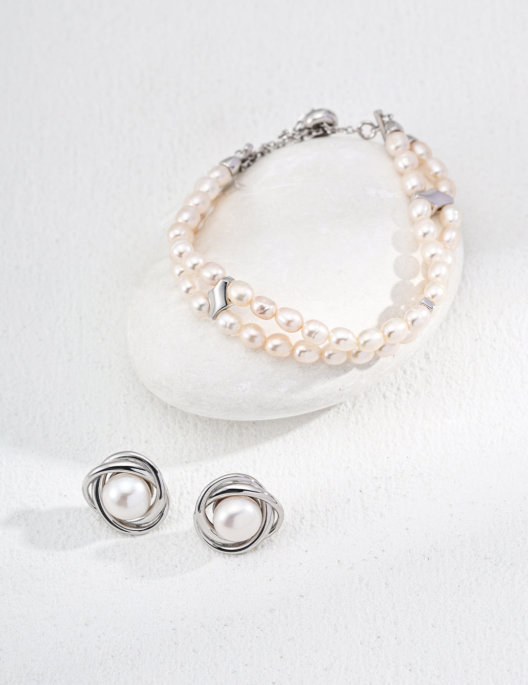 French minimalist double-layer S925 silver natural pearl bracelet