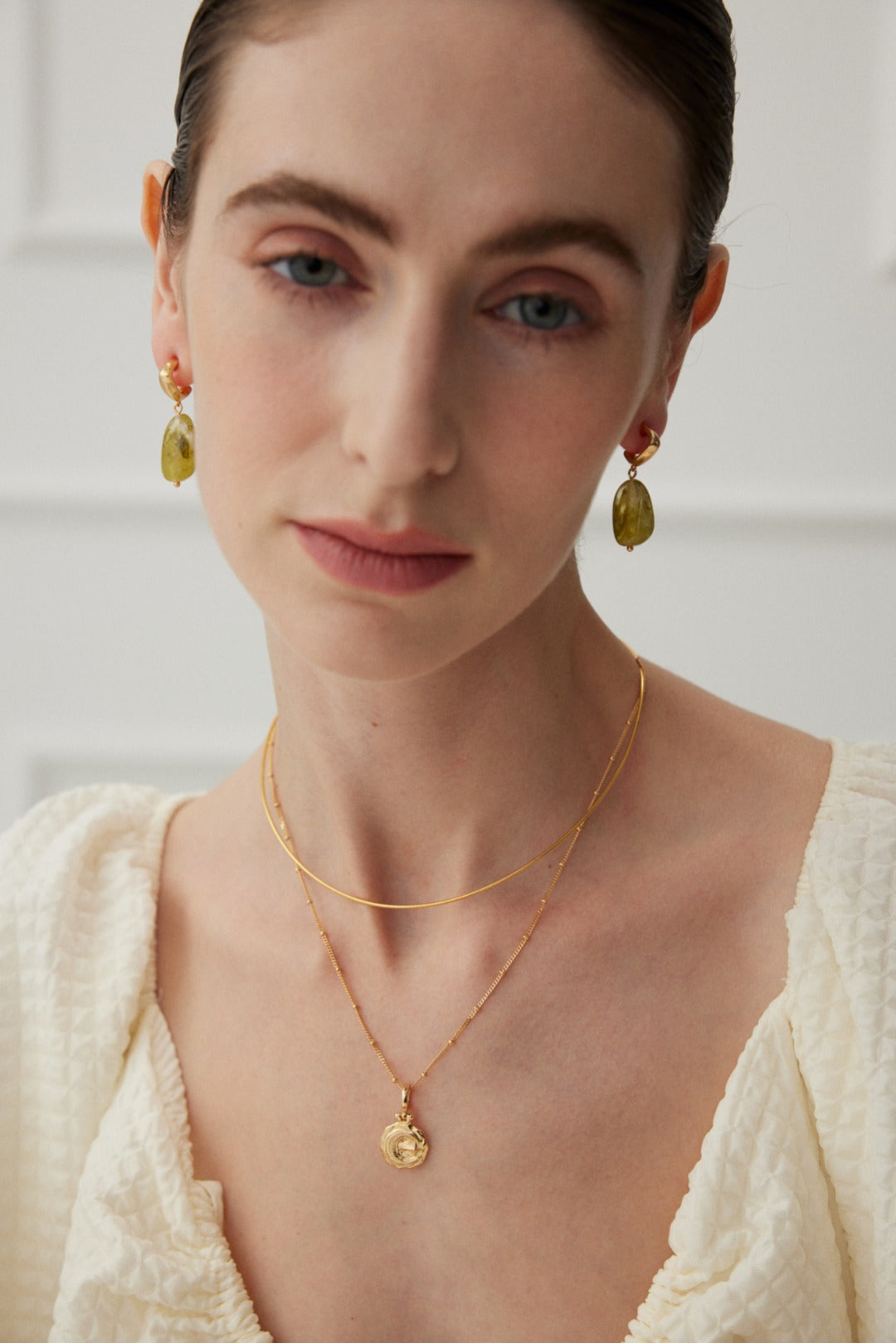 Green resin stone earrings