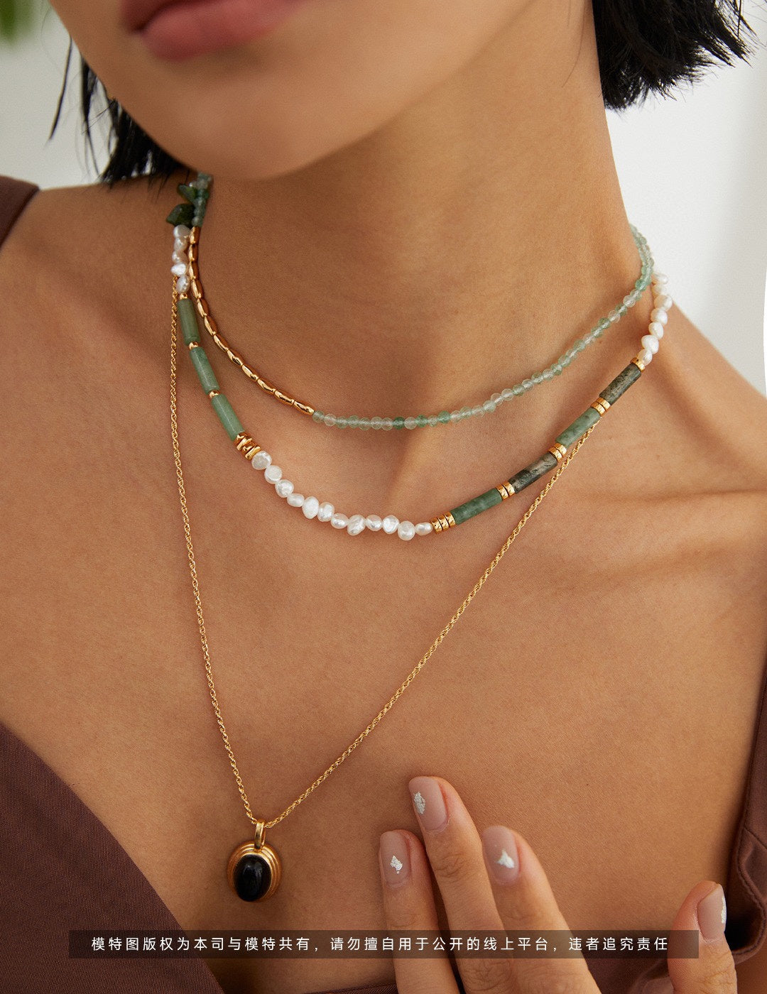 Jade sterling silver pearl necklace