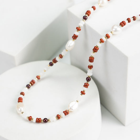 Natural Baroque pearl crystal beaded necklace