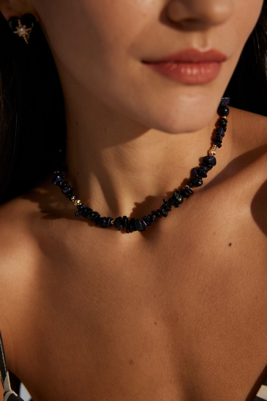 Natural blue sandstone necklace (one chain, two pieces)