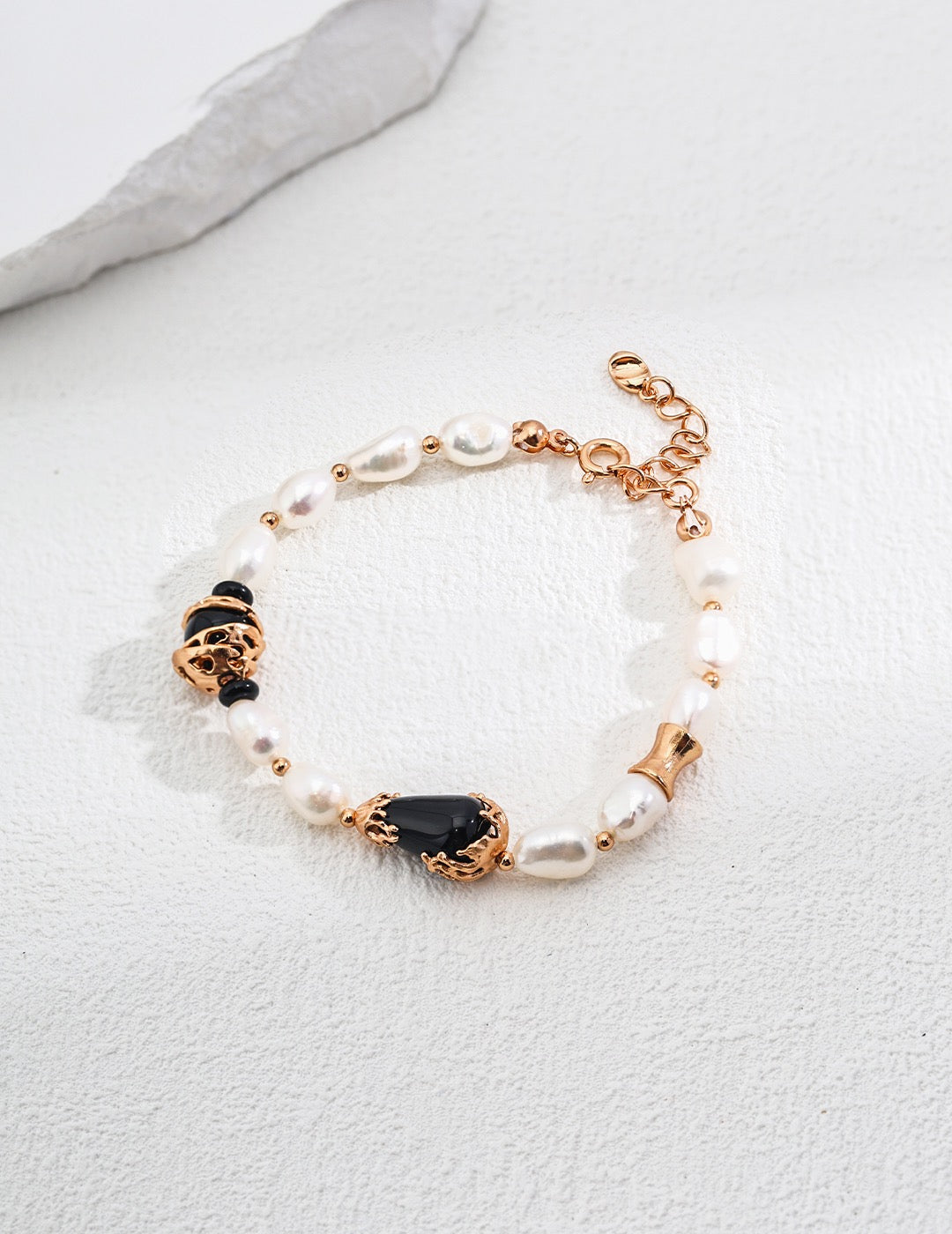 Natural pearl black agate bracelet