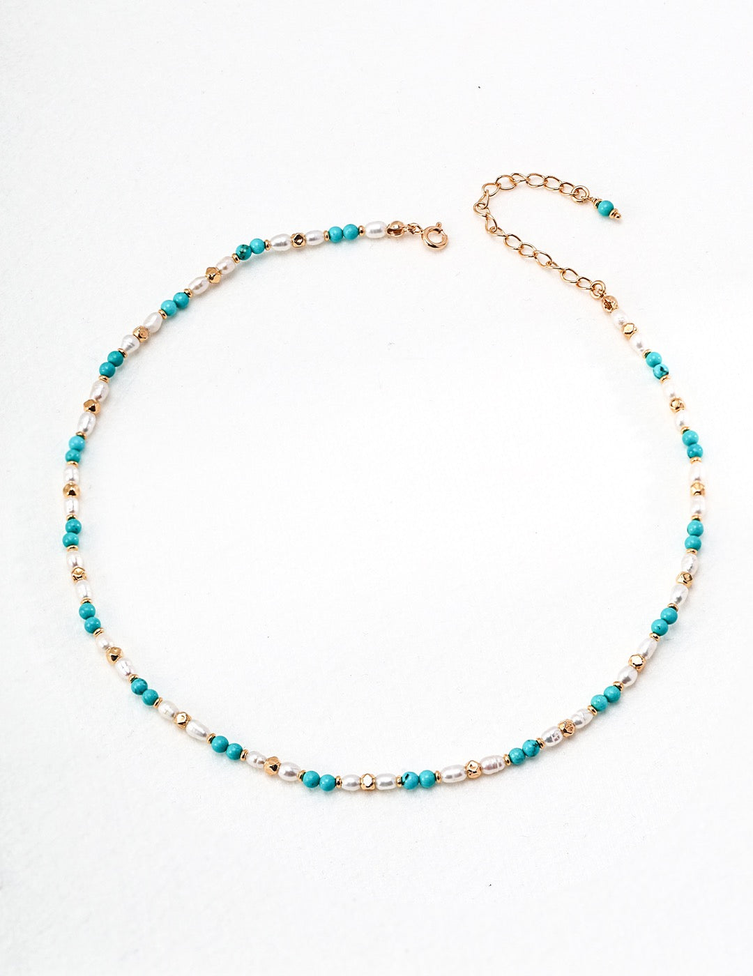 Natural pearl turquoise beaded necklace