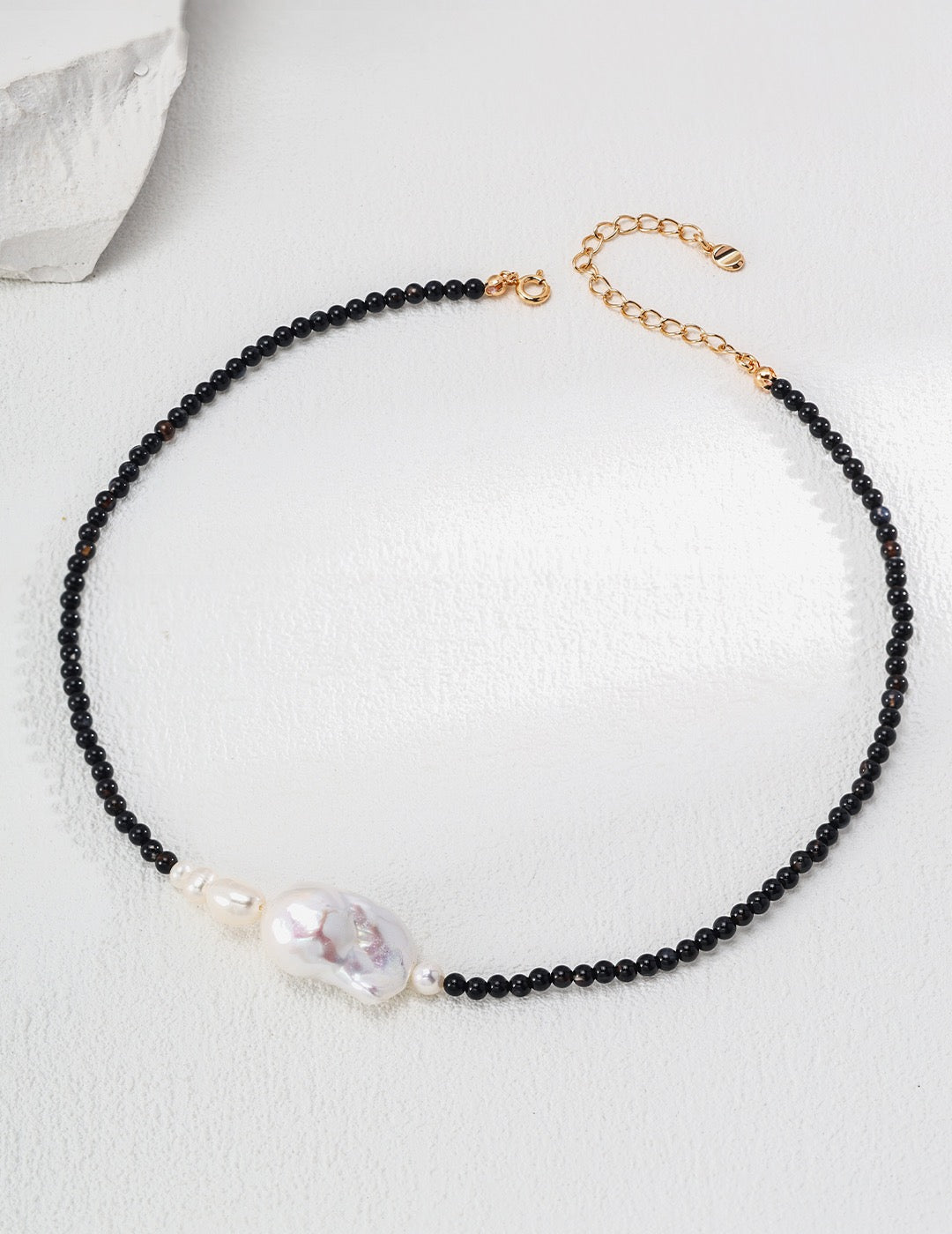 Necklace natural pearl series black agate