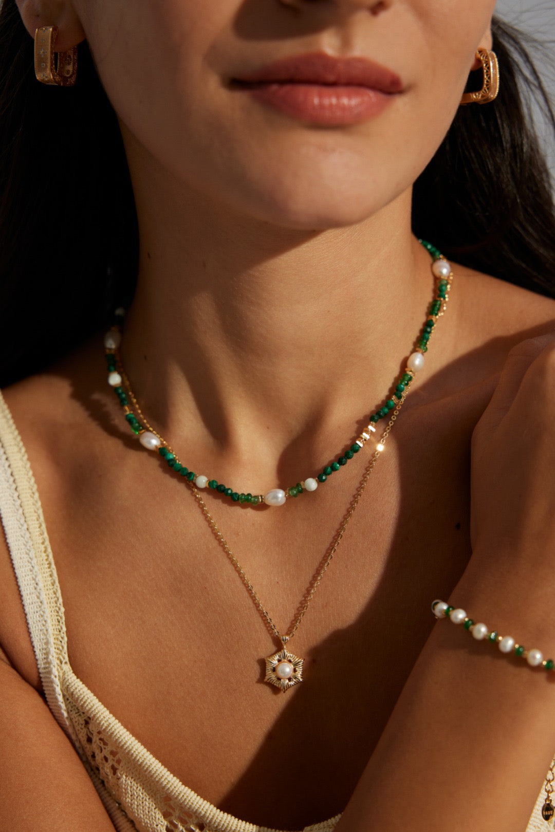 Necklace natural pearl series malachite