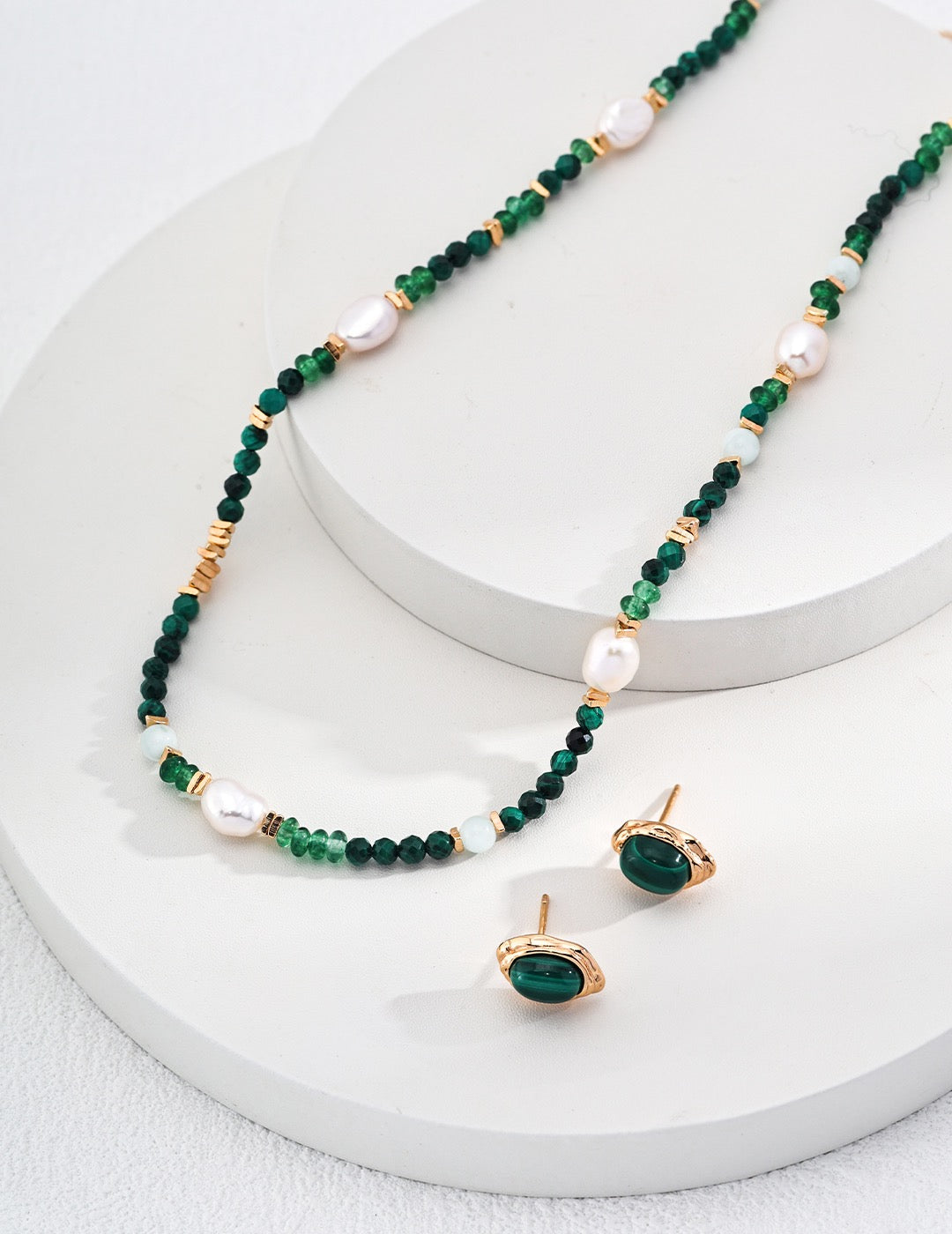 Necklace natural pearl series malachite