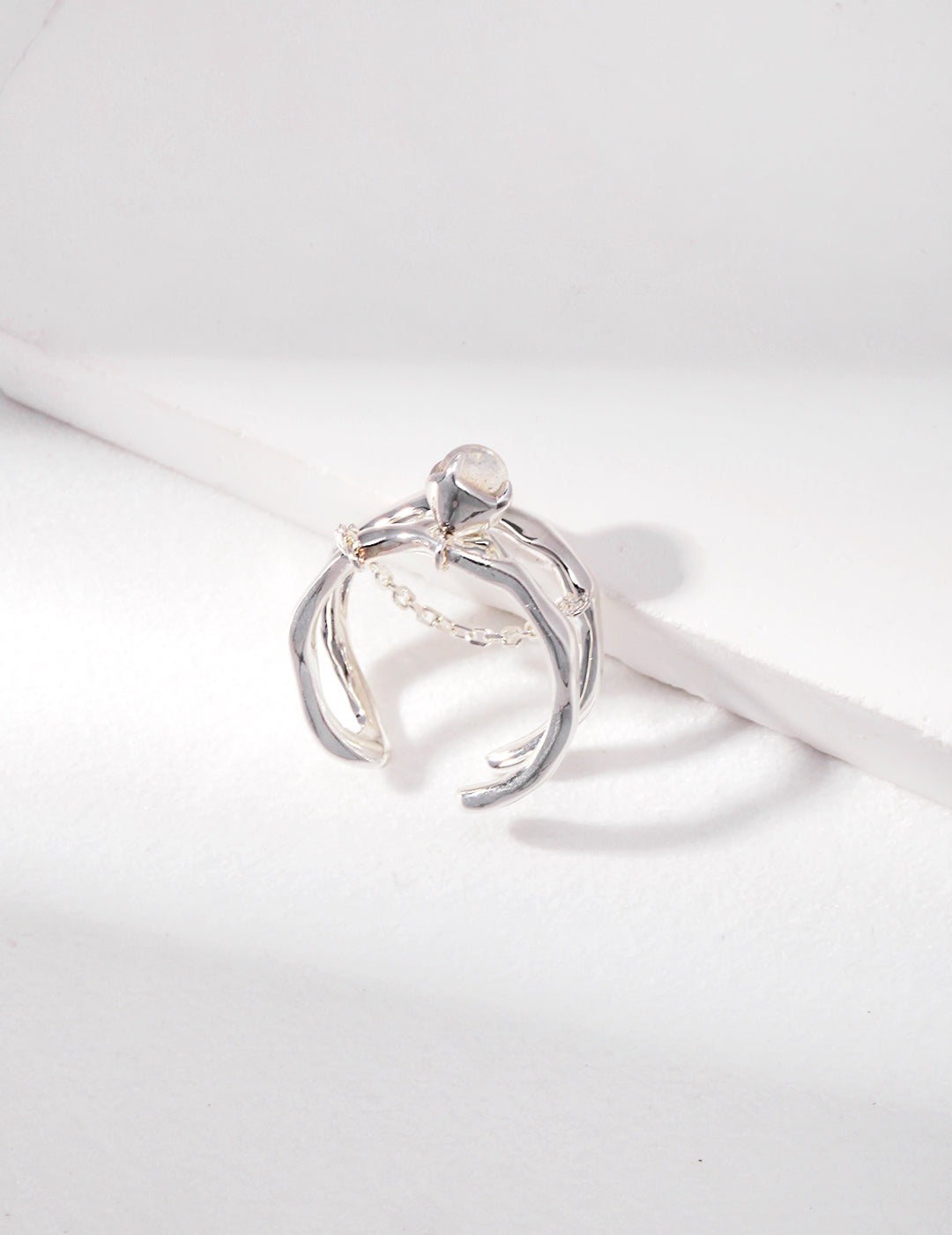 Pure silver grey moonstone ring J0162