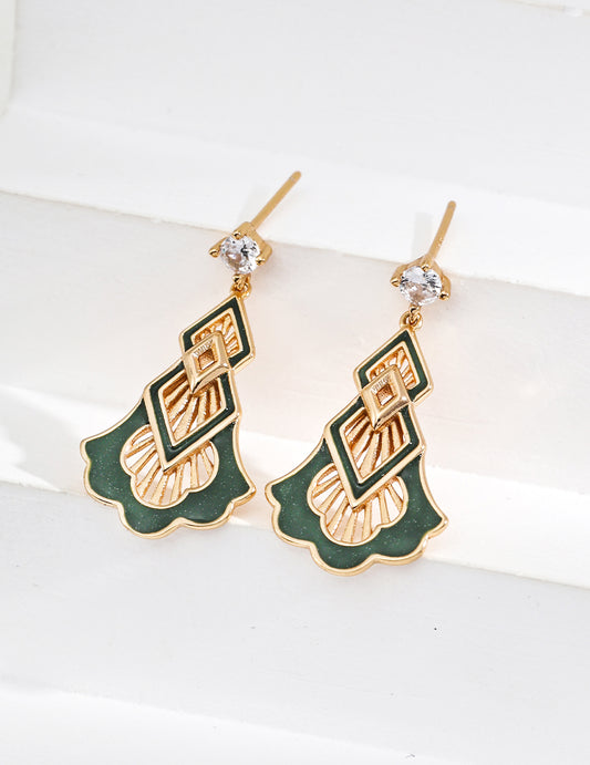 S925 silver Christmas tree retro glaze zircon earrings