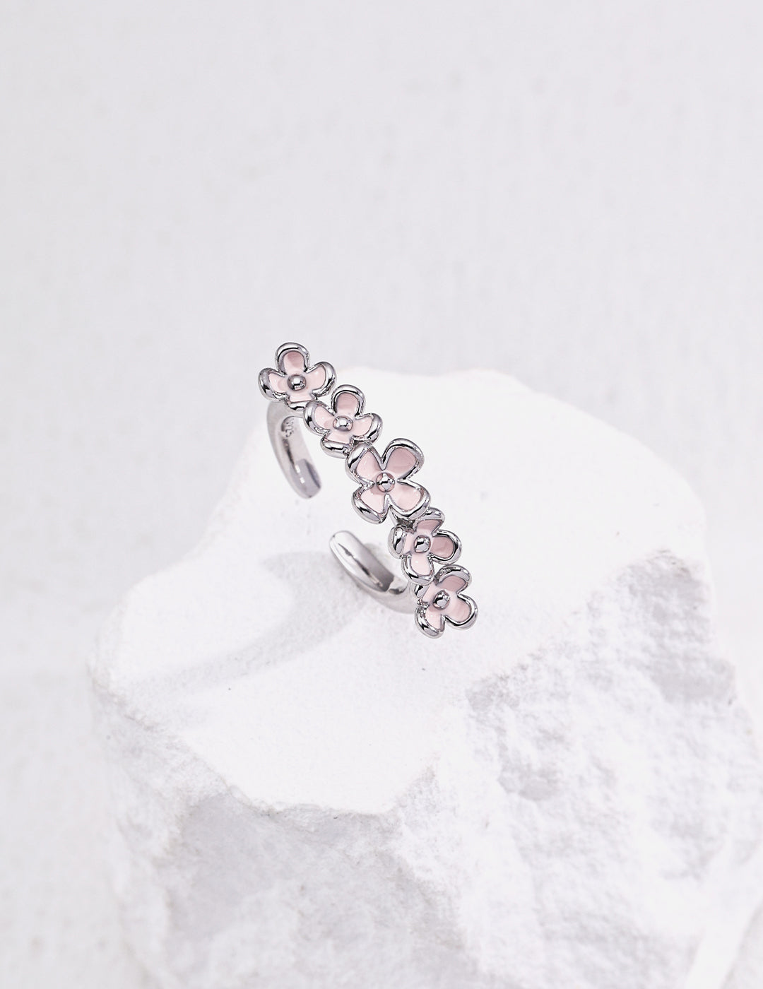 S925 silver design flower-shaped dripping glaze ring J0280