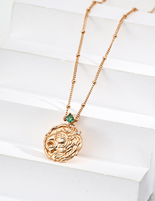 S925 silver fashion retro zircon lion pendant necklace