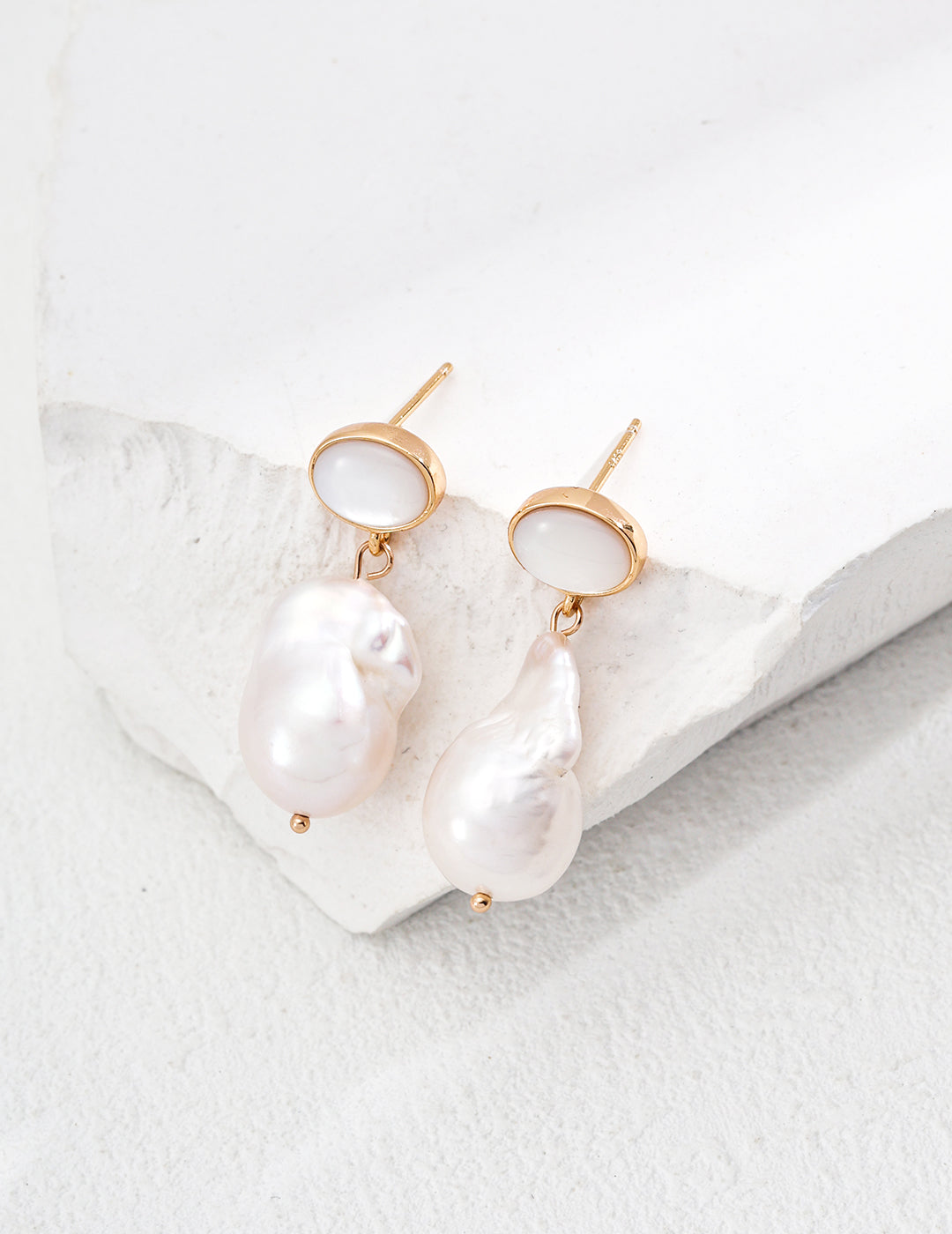 S925 silver natural baroque pearl shell earrings