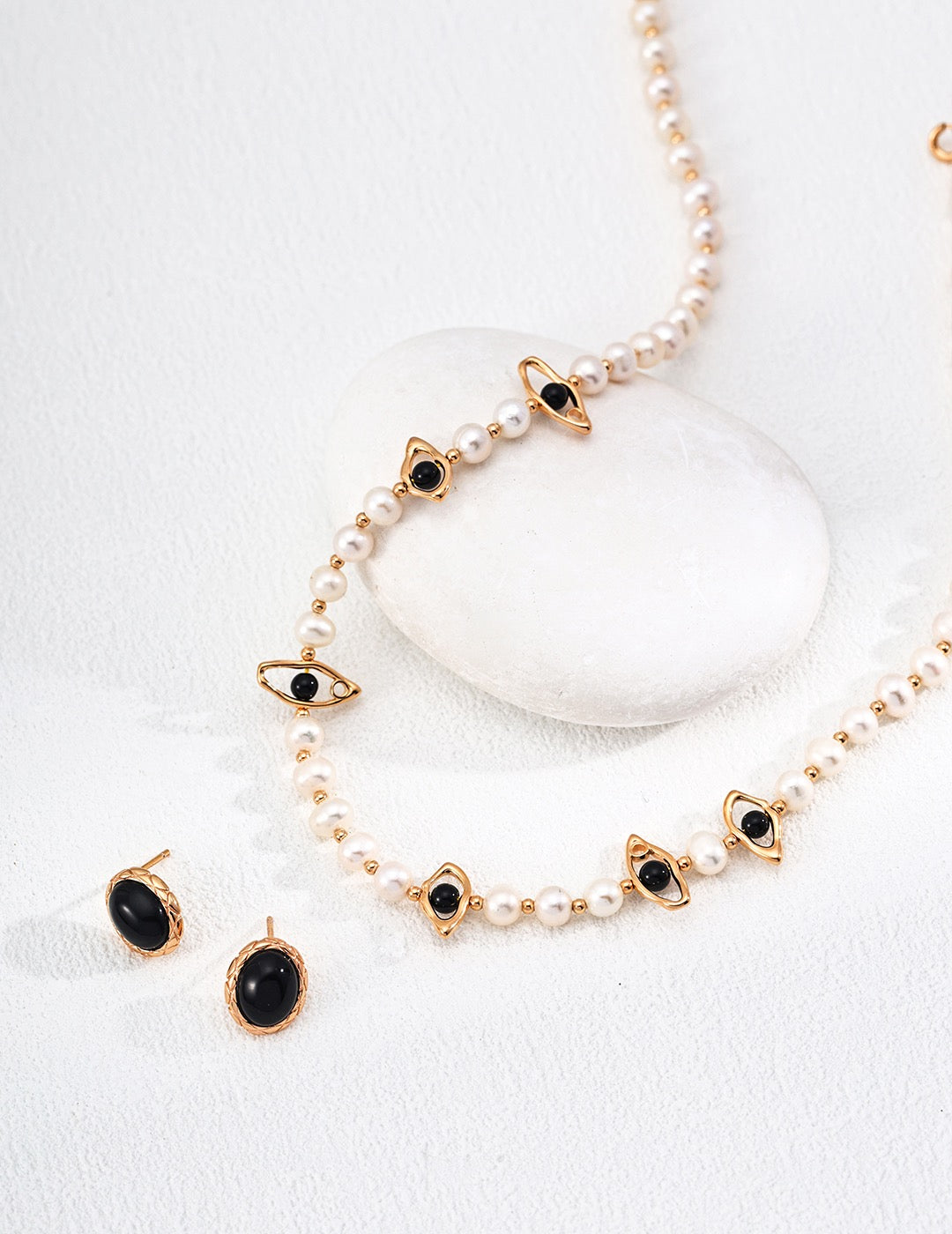 S925 silver natural pearl black agate necklace