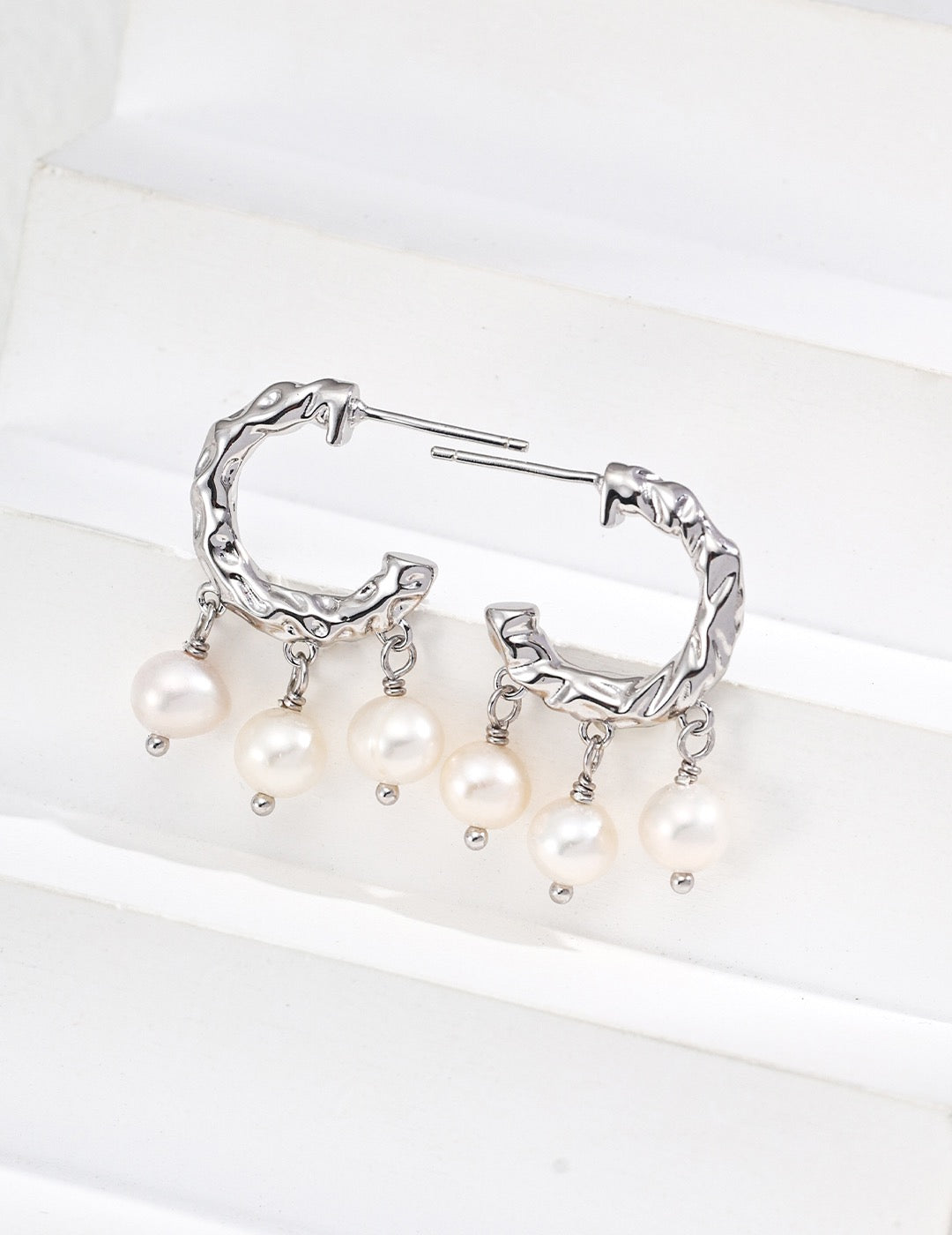 S925 silver natural pearl tassel earrings