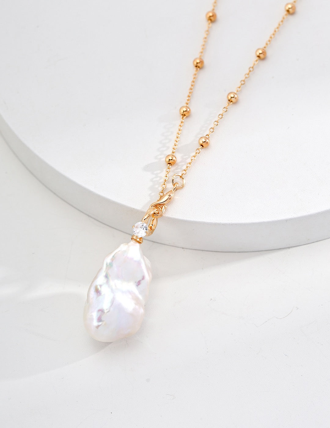 S925 silver natural baroque pearl zircon necklace