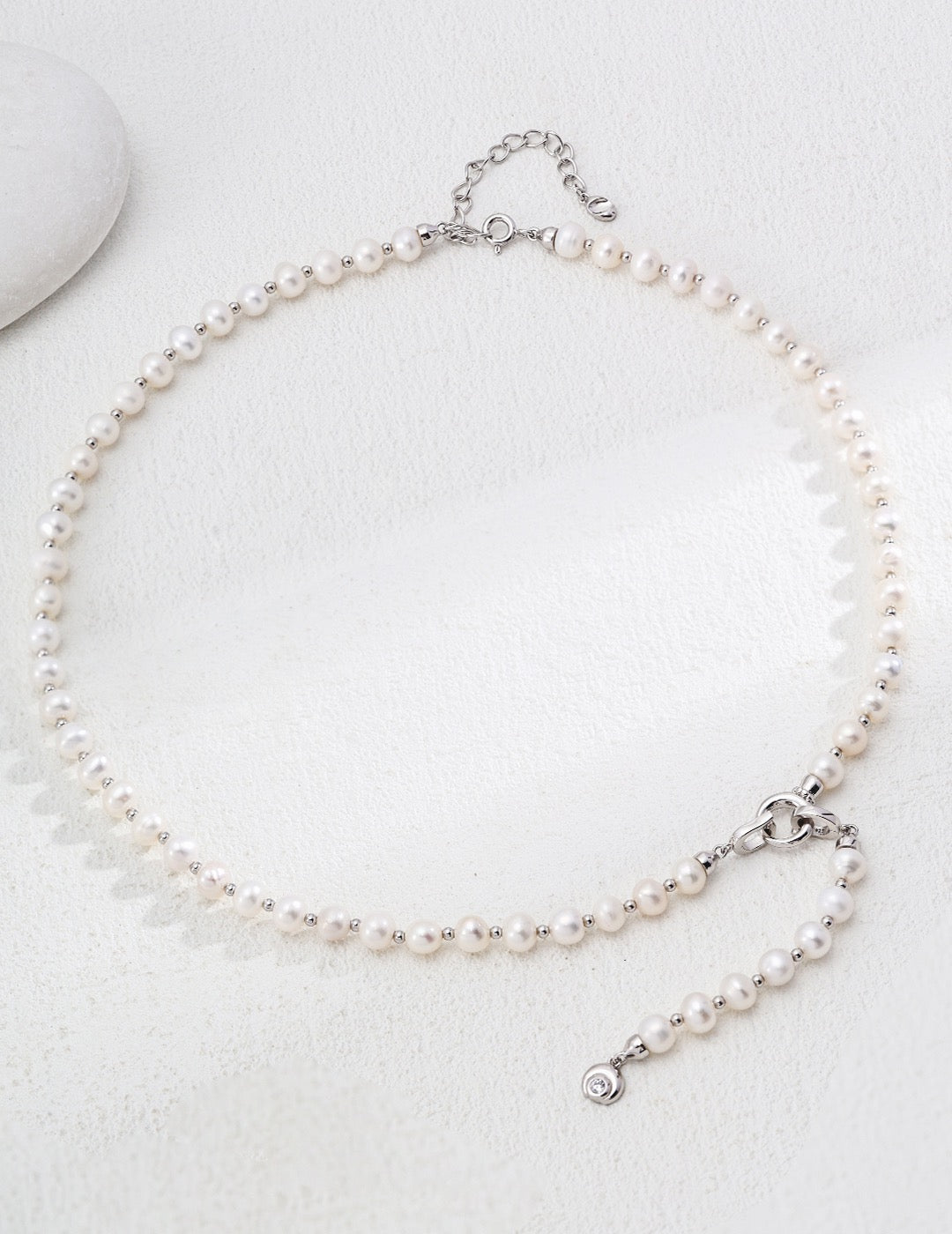 S925 silver natural pearl zircon necklace