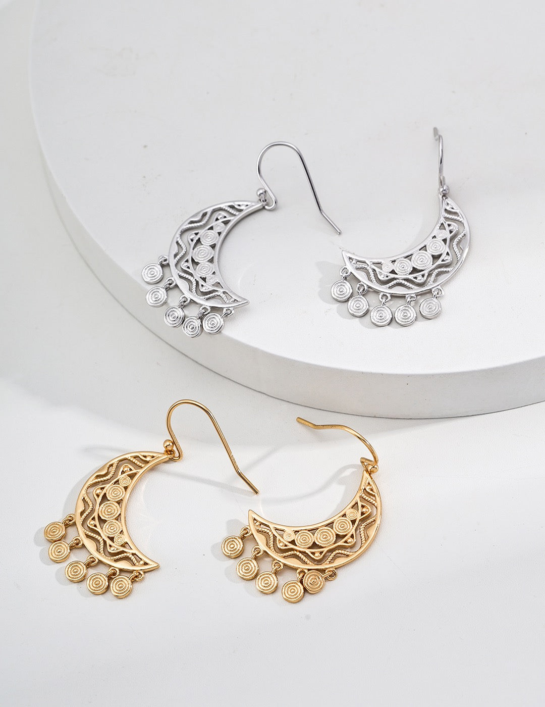 S925 silver retro crescent earrings E01227