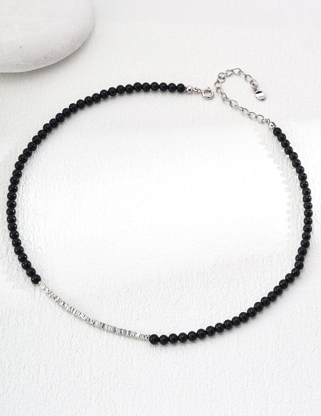 S925 silver simple black agate necklace