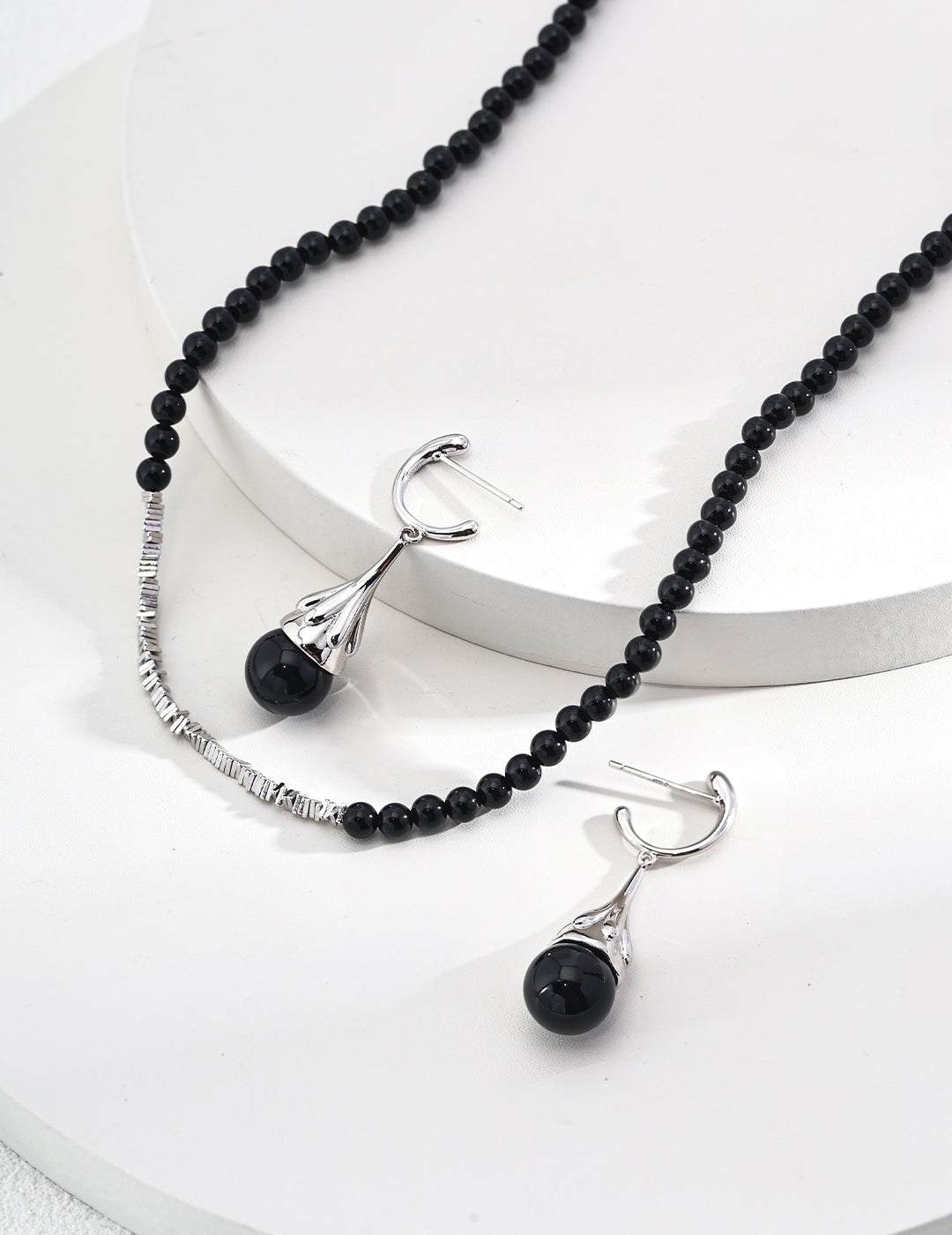 S925 silver simple black agate necklace