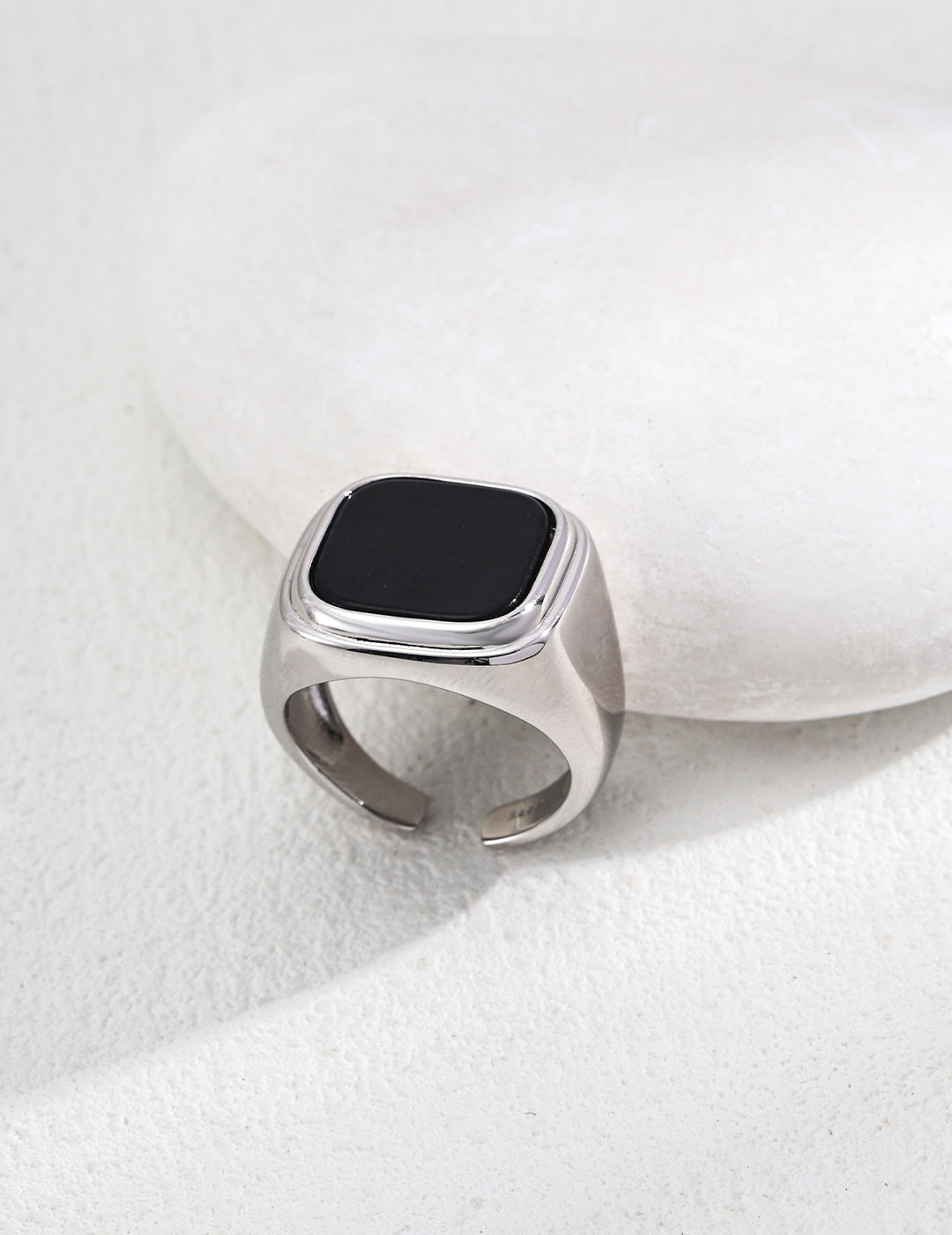 S925 silver simple black agate ring J0264