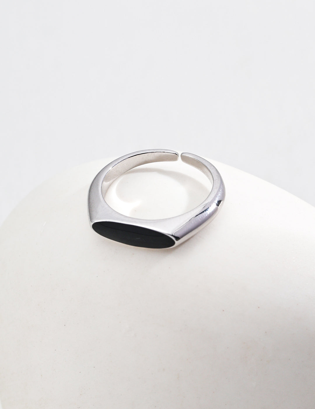 S925 silver simple black drop sleeve ring J0266