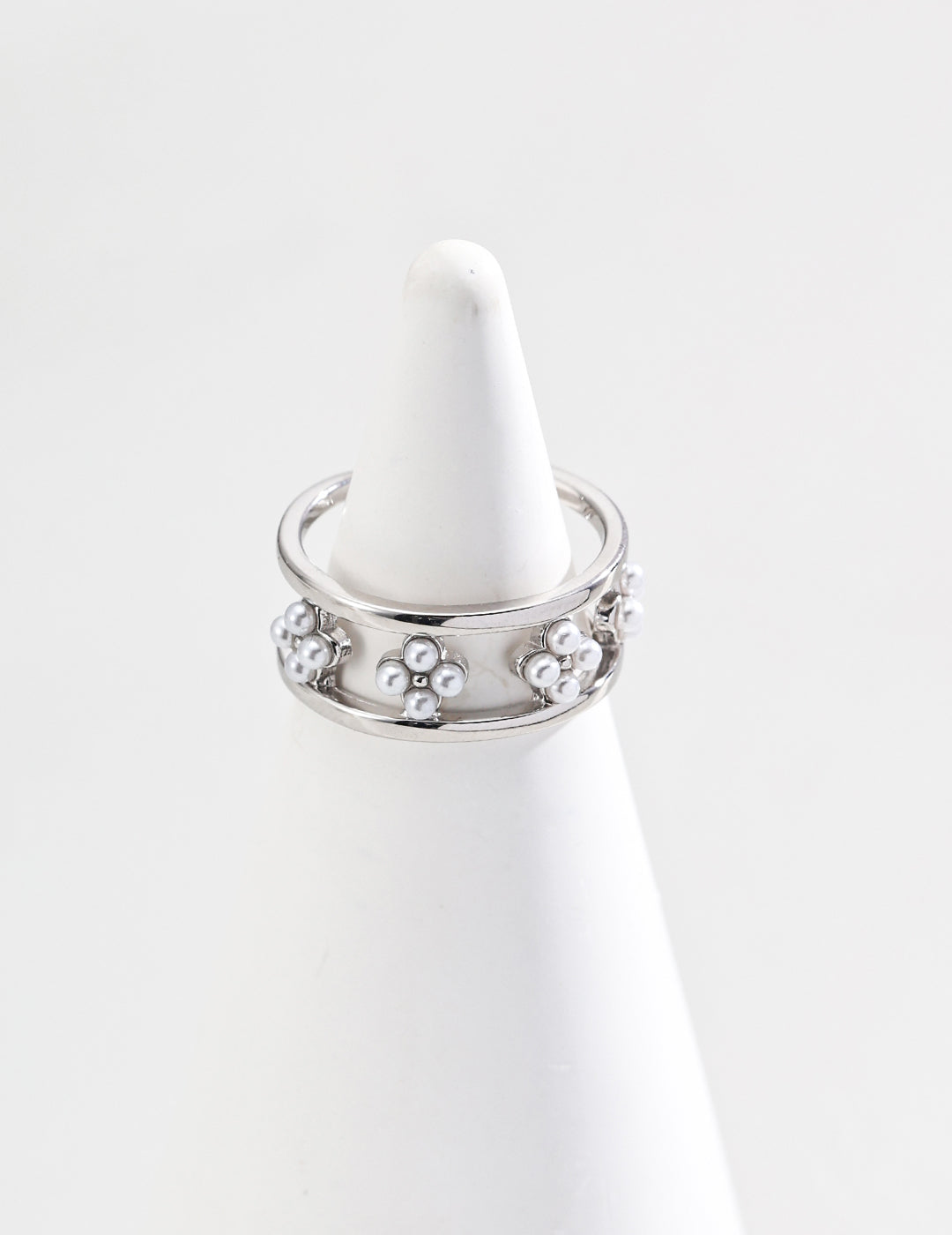 S925 silver simple imitation pearl shell bead ring