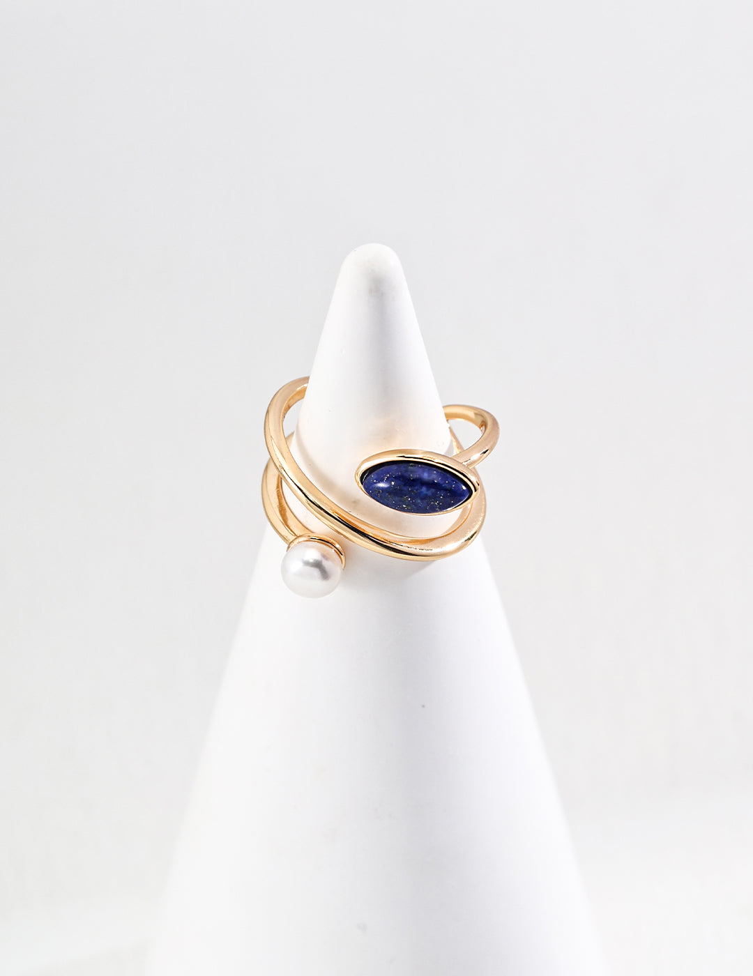 S925 silver simple multi-layer natural pearl lapis lazuli ring J0262-2