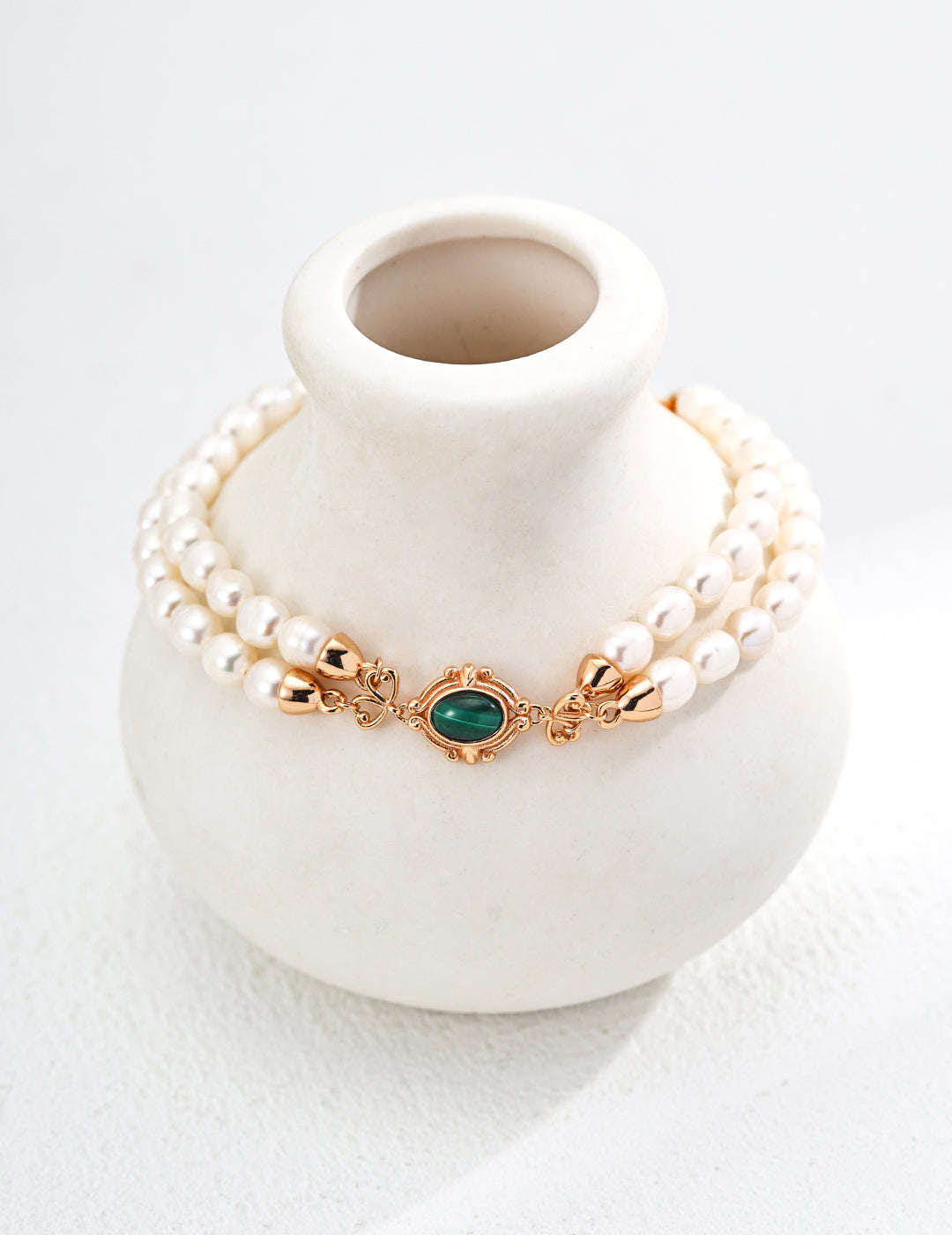 S925 silver simple natural pearl malachite double-layer retro bracelet