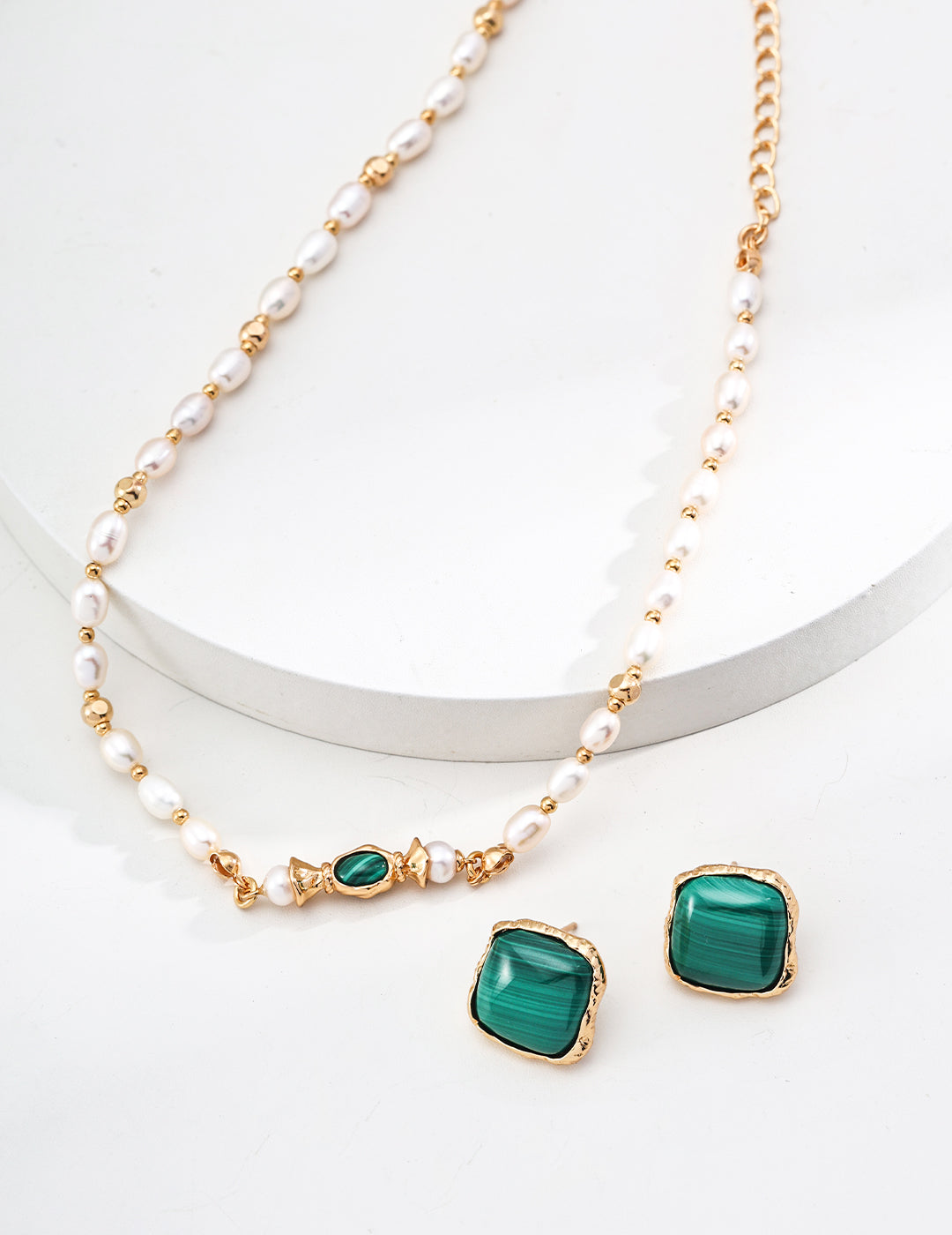 S925 silver simple natural pearl malachite necklace