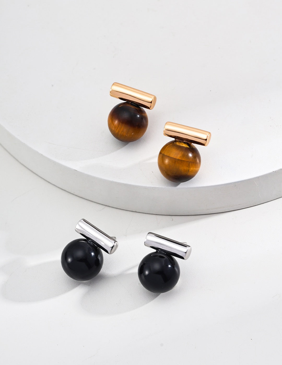 S925 silver simple natural tiger eye black agate