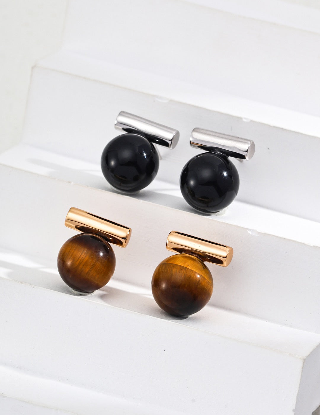 S925 silver simple natural tiger eye black agate