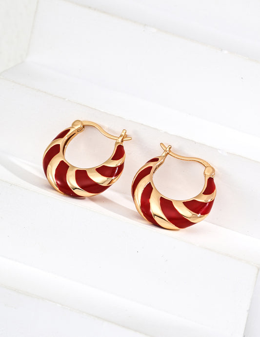 S925 silver simple red glaze drip earrings