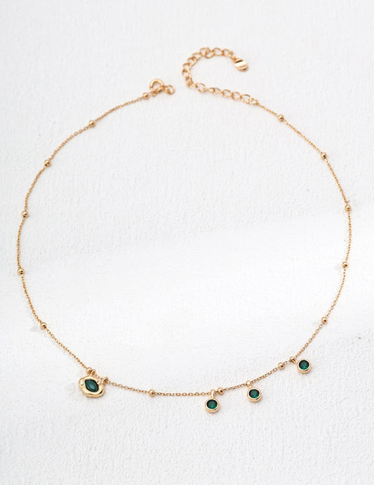 S925 silver simple zircon necklace malachite necklace