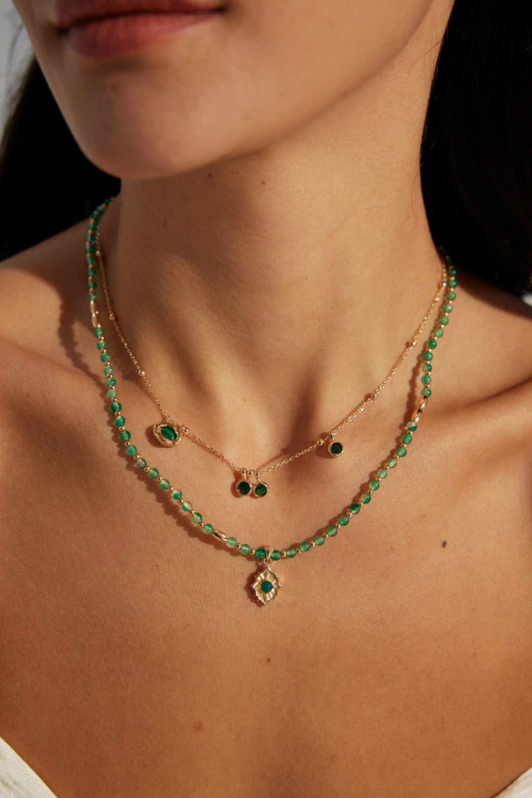 S925 silver simple zircon necklace malachite necklace