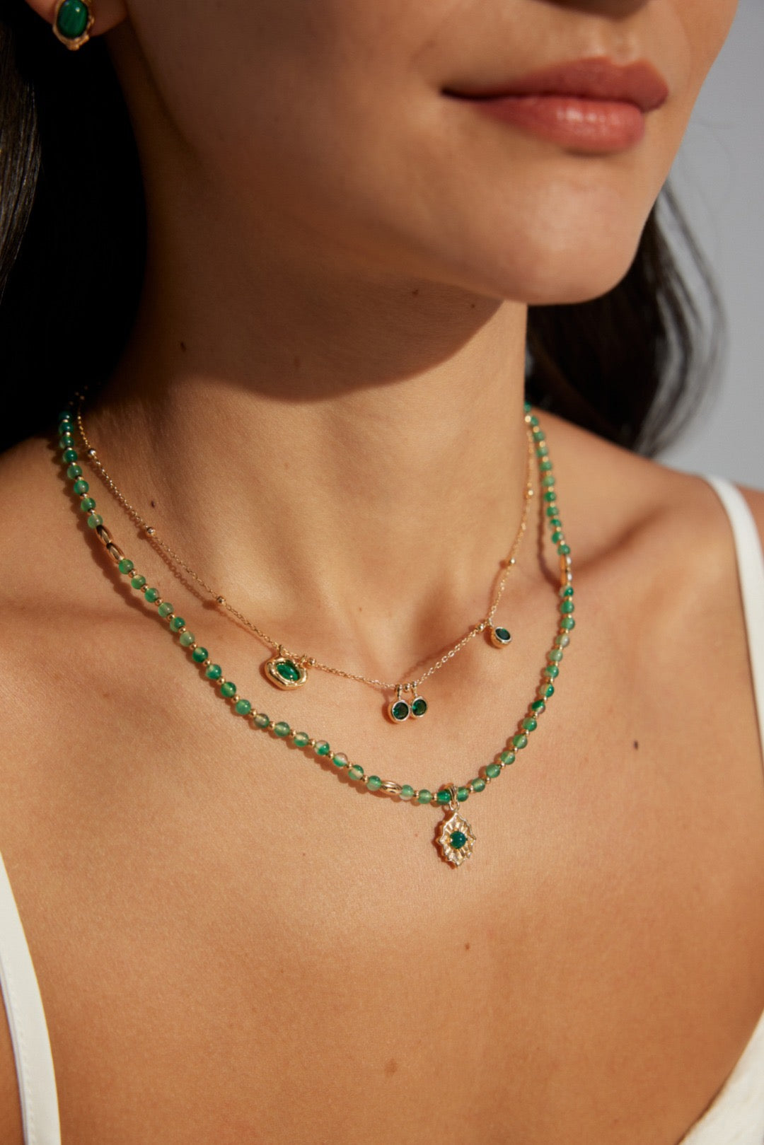 S925 silver simple zircon necklace malachite necklace