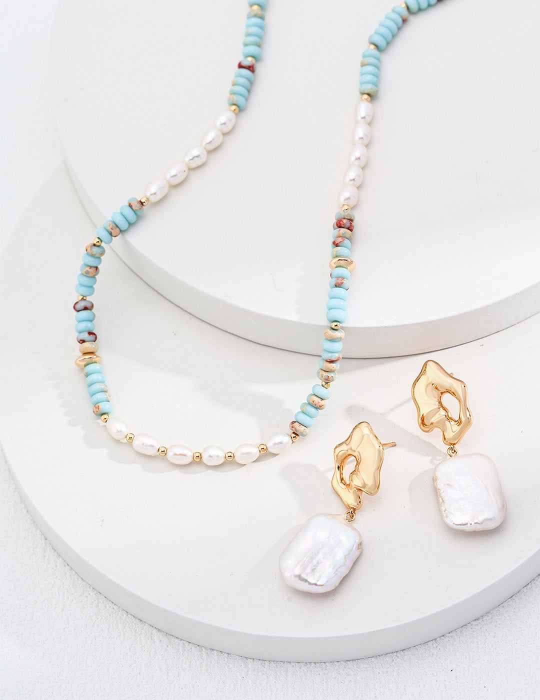 Shoushan stone necklace, natural pearl necklace