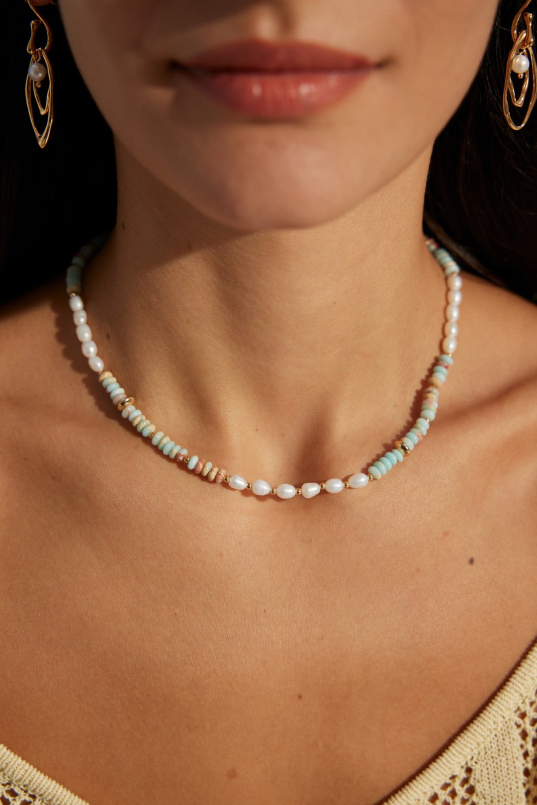 Shoushan stone necklace, natural pearl necklace