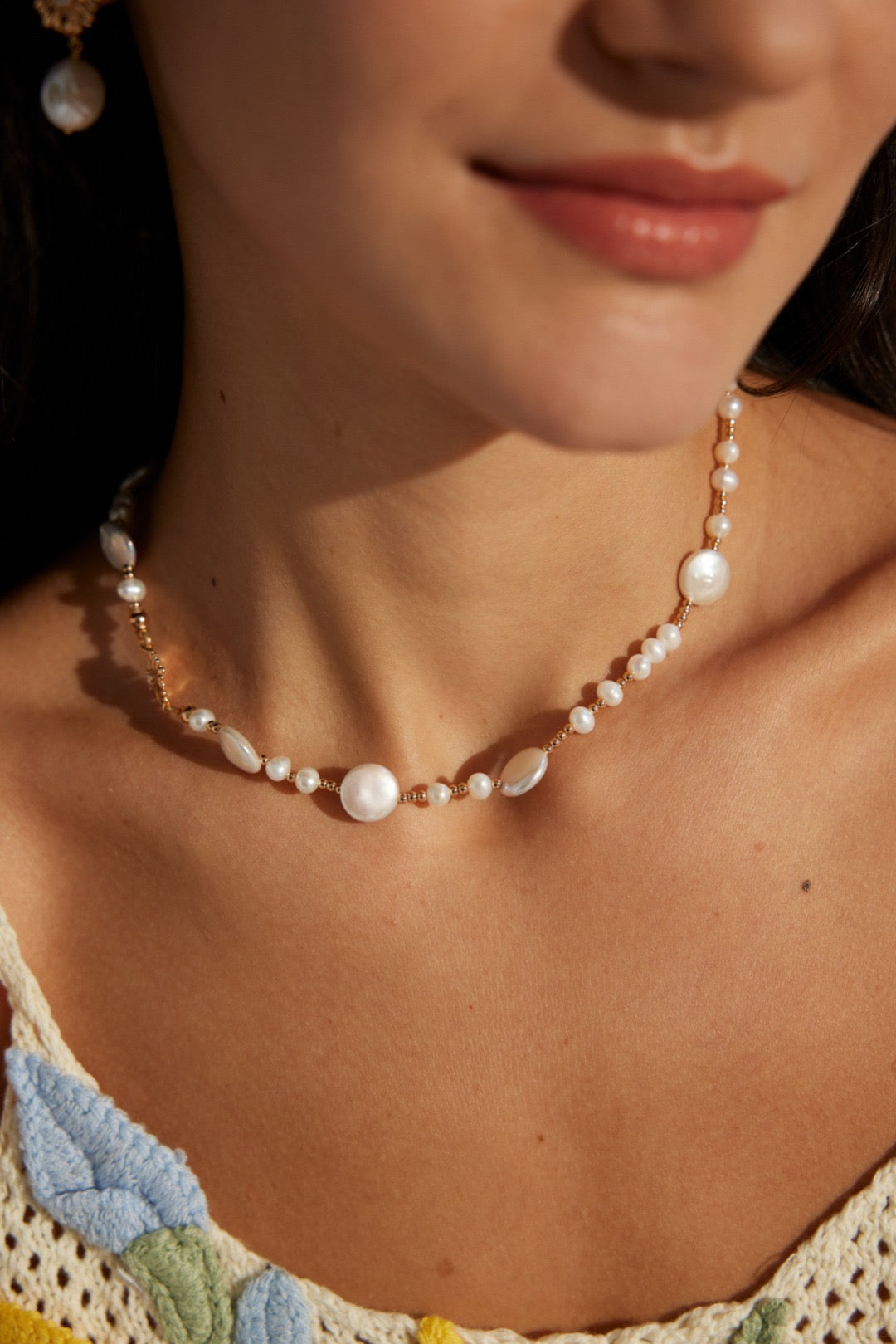 Small daisy sterling silver natural baroque pearl necklace D0493-2