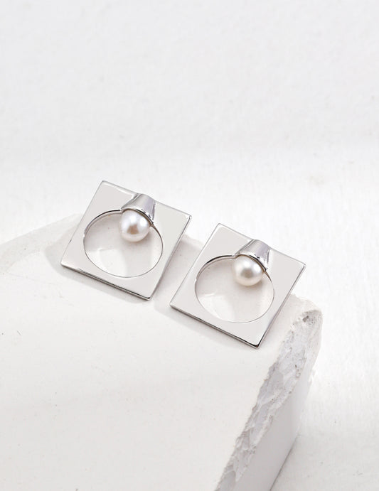 Sterling silver square pearl earrings E0945