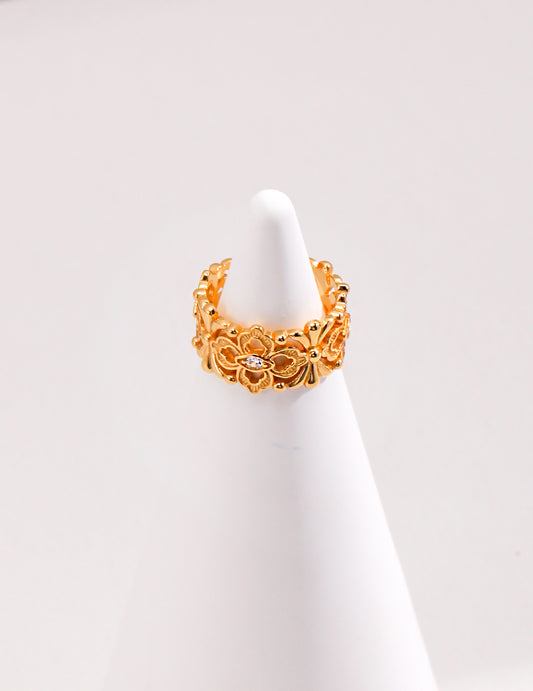 Sterling silver vintage zircon wide face ring J0241