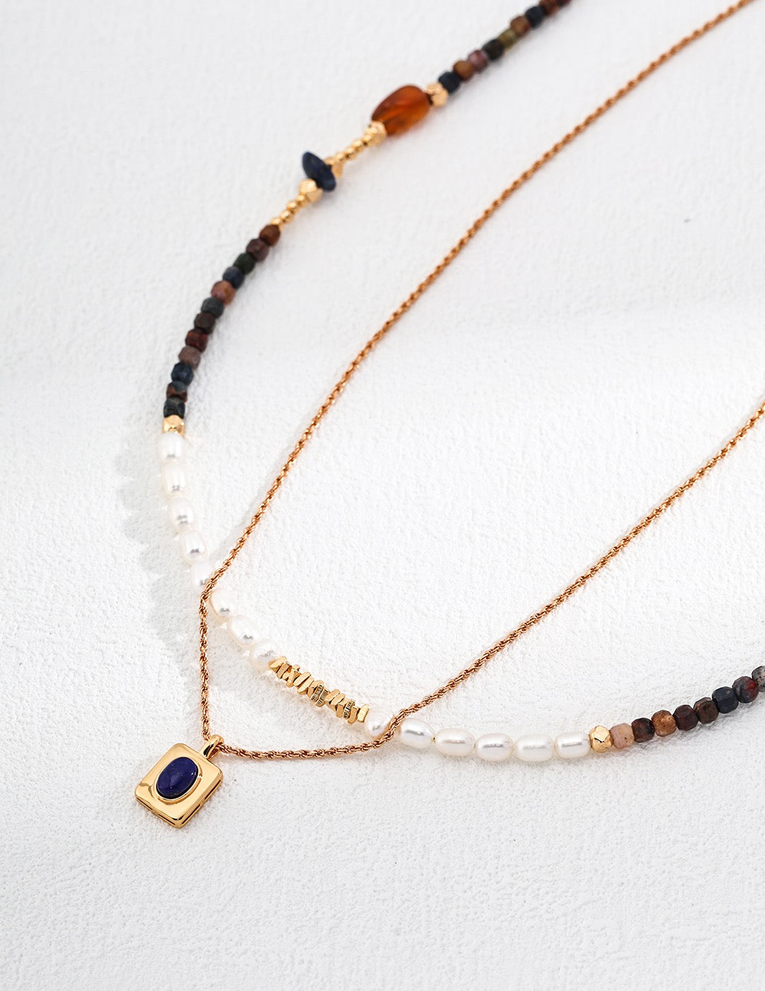 Tiger Eye Stone Resin Stone Necklace Natural Pearl Series