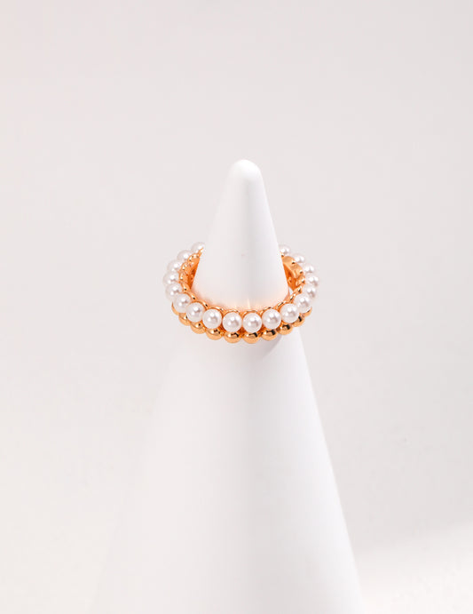 ins half pearl half silver ring J0218